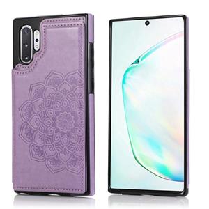 huismerk Voor Samsung Galaxy Note 10 Plus Double Buckle Mandala Patroon PU+TPU Beschermhoes met kaartslots & houder & fotoframe(paars)