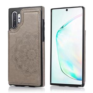 huismerk Voor Samsung Galaxy Note 10 Plus Double Buckle Mandala Patroon PU+TPU Beschermhoes met kaartslots & houder & fotoframe(grijs)