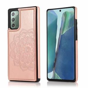 huismerk Voor Samsung Galaxy Note20 Double Buckle Mandala Patroon PU+TPU Beschermhoes met kaartslots & houder & fotoframe (Rose Gold)