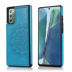 huismerk Voor Samsung Galaxy Note20 Double Buckle Mandala Patroon PU+TPU Beschermhoes met kaartslots & houder & fotoframe(blauw)