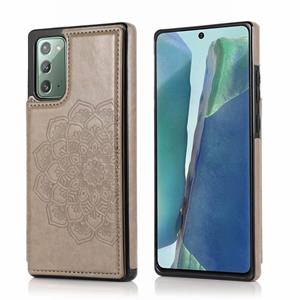 huismerk Voor Samsung Galaxy Note20 Double Buckle Mandala Patroon PU+TPU Beschermhoes met kaartslots & houder & fotoframe(grijs)