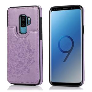 huismerk Voor Samsung Galaxy S9 Double Buckle Mandala Patroon PU+TPU Beschermhoes met kaartslots & houder & fotoframe(paars)