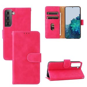 huismerk Voor Samsung Galaxy S22 5G Skin Feel Magnetic Buckle Calf Texture PU-telefooncase (Rose Red)