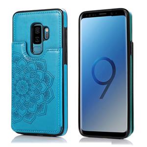 huismerk Voor Samsung Galaxy S9 Double Buckle Mandala Patroon PU+TPU Beschermhoes met kaartslots & houder & fotoframe(blauw)