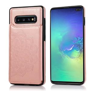 huismerk Voor Samsung Galaxy S10 Double Buckle Mandala Patroon PU+TPU Beschermhoes met kaartslots & houder & fotoframe (Rose Gold)