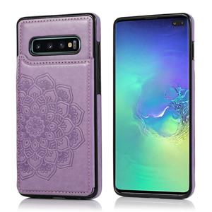 huismerk Voor Samsung Galaxy S10 Double Buckle Mandala Patroon PU+TPU Beschermhoes met kaartslots & houder & fotoframe(paars)