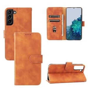 huismerk Voor Samsung Galaxy S22 + 5G Skin Feel Magnetic Buckle Calf Texture PU-telefoonhoes (Brown)