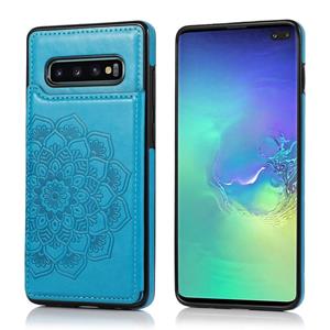 huismerk Voor Samsung Galaxy S10 Double Buckle Mandala Patroon PU+TPU Beschermhoes met kaartslots & houder & fotoframe(blauw)