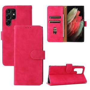 huismerk Voor Samsung Galaxy S22 Ultra 5G Skin Feel Magnetic Buckle Calf Texture PU-telefooncase (Rose Red)