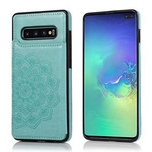 huismerk Voor Samsung Galaxy S10 Double Buckle Mandala Patroon PU+TPU Beschermhoes met kaartslots & houder & fotoframe(groen)