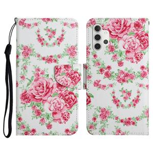 huismerk Voor Samsung Galaxy A32 5G Geschilderd Patroon Horizontale Flip Lederen Case met Houder & Card Slot & Portemonnee (Rose Flower)