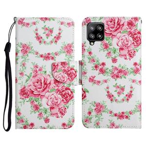 huismerk Voor Samsung Galaxy A42 5G Geschilderd Patroon Horizontale Flip Lederen Case met Houder & Card Slot & Portemonnee (Rose Flower)