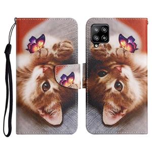 huismerk Voor Samsung Galaxy A42 5G Geschilderd Patroon Horizontale Flip Leren Case met Houder & Card Slot & Portemonnee (Butterfly Cat)