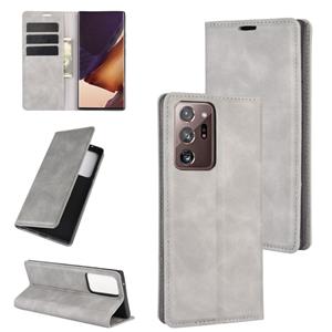 huismerk Voor Samsung Galaxy Note20 Ultra Retro-skin Business Magnetic Suction Leather Case met Holder & Card Slots & Wallet(Grey)