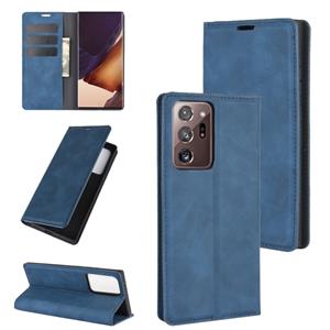 huismerk Voor Samsung Galaxy Note20 Ultra Retro-skin Business Magnetic Suction Leather Case met Holder & Card Slots & Wallet(Donkerblauw)