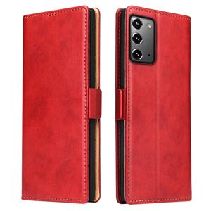 fierreshann Voor Samsung Galaxy Note20 Fierre Shann PU Genuine Leather Texture Horizontale Flip Lederen case met Holder & Card Slots & Wallet(Red)