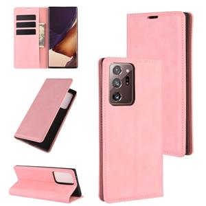 huismerk Voor Samsung Galaxy Note20 Ultra Retro-skin Business Magnetic Suction Leather Case met Holder & Card Slots & Wallet(Pink)