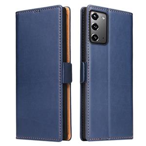 fierreshann Voor Samsung Galaxy Note20 Fierre Shann PU Genuine Leather Texture Horizontale Flip Lederen case met Holder & Card Slots & Wallet(Blauw)