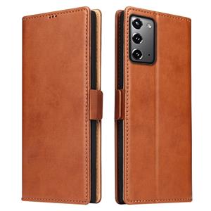 fierreshann Voor Samsung Galaxy Note20 Fierre Shann PU Genuine Leather Texture Horizontale Flip Lederen case met Holder & Card Slots & Wallet(Brown)