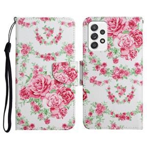 huismerk Voor Samsung Galaxy A52 5G / 4G Geschilderd Patroon Horizontale Flip Lederen Case met Houder & Card Slot & Portemonnee (Rose Flower)