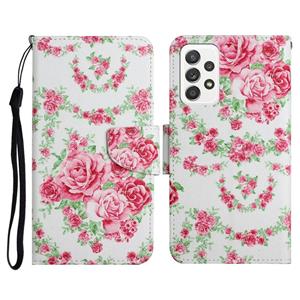 huismerk Voor Samsung Galaxy A72 5G / 4G Geschilderd Patroon Horizontale Flip Lederen Case met Houder & Card Slot & Portemonnee (Rose Flower)