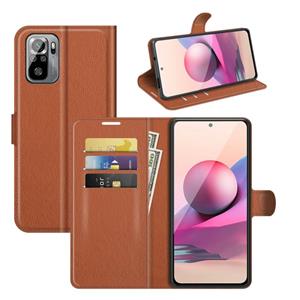 huismerk Voor Xiaomi Redmi Note 10 4G / Note 10S Litchi Texture horizontale flip beschermhoes met houder kaartsleuven en portemonnee (bruin)