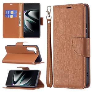 huismerk Voor Samsung Galaxy S22 + 5G Litchi Textuur Pure Kleur Horizontale Flip Lederen Telefoonhoesje Met Houder & Card Slots & Wallet & Lanyard (Brown)