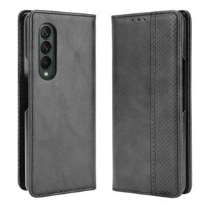 huismerk For Samsung Galaxy Z Fold3 5G Magnetic Buckle Retro Pattern Horizontal Flip Leather Case with Holder & Card Slot & Wallet(Black)