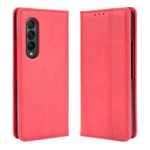 huismerk For Samsung Galaxy Z Fold3 5G Magnetic Buckle Retro Pattern Horizontal Flip Leather Case with Holder & Card Slot & Wallet(Red)