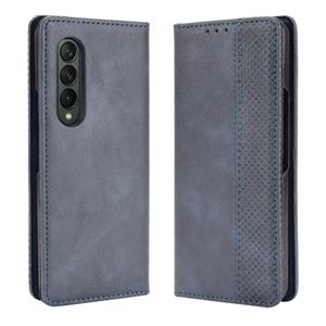 huismerk For Samsung Galaxy Z Fold3 5G Magnetic Buckle Retro Pattern Horizontal Flip Leather Case with Holder & Card Slot & Wallet(Blue)