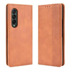 huismerk For Samsung Galaxy Z Fold3 5G Magnetic Buckle Retro Pattern Horizontal Flip Leather Case with Holder & Card Slot & Wallet(Brown)