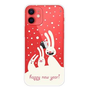 Huismerk Trendy Cute Christmas Patterned Case Clear TPU Cover Phone Cases Voor iPhone 12 mini (Drie witte konijnen)