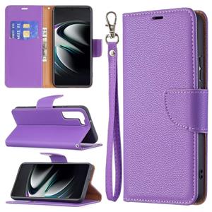 huismerk Voor Samsung Galaxy S22 + 5G Litchi Textuur Pure Kleur Horizontale Flip Leren Telefoonhoesje Met Houder & Card Slots & Wallet & Lanyard (Purple)