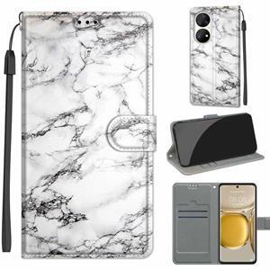 Huismerk Voltage Coloured Drawing Magnetic Clasp Horizontal Flip PU Leather Case with Holder & Card Slots For Huawei P50 Pro(C01 White Marble)