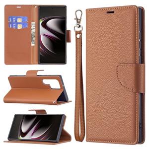 huismerk Voor Samsung Galaxy S22 Ultra 5G Litchi Textuur Pure Kleur Horizontale Flip Leren Telefoonhoesje Met Houder & Card Slots & Wallet & Lanyard (Brown)