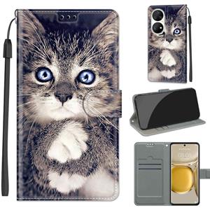 Huismerk Voltage Coloured Drawing Magnetic Clasp Horizontal Flip PU Leather Case with Holder & Card Slots For Huawei P50 Pro(C02 Fork Hand White Claw Cat)