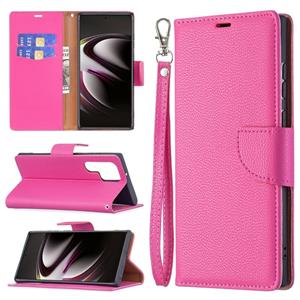 huismerk Voor Samsung Galaxy S22 Ultra 5G Litchi Textuur Pure Kleur Horizontale Flip Lederen Telefoonhoesje Met Houder & Card Slots & Wallet & Lanyard (Rose Re