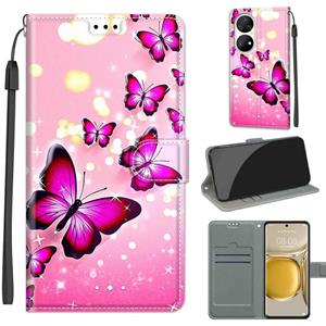 Huismerk Voltage Coloured Drawing Magnetic Clasp Horizontal Flip PU Leather Case with Holder & Card Slots For Huawei P50 Pro(C03 Gradient Pink Flying Butterfli