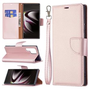 huismerk Voor Samsung Galaxy S22 Ultra 5G Litchi Textuur Pure Kleur Horizontale Flip Lederen Telefoonhoesje Met Houder & Card Slots & Wallet & Lanyard (Rose Go