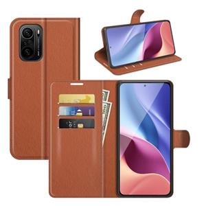 huismerk Voor Xiaomi Redmi K40 Pro / K40 / Poco F3 / Mi 11i Litchi Texture Horizontale Flip Beschermhoes met houder Kaartsleuven & Portemonnee (Bruin)