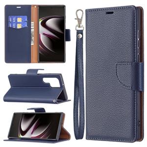 huismerk Voor Samsung Galaxy S22 Ultra 5G Litchi Textuur Pure Kleur Horizontale Flip Lederen Telefoonhoesje Met Houder & Card Slots & Wallet & Lanyard (Dark Bl