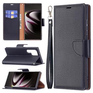 huismerk Voor Samsung Galaxy S22 Ultra 5G Litchi Textuur Pure Kleur Horizontale Flip Lederen Telefoonhoesje Met Houder & Card Slots & Wallet & Lanyard (Zwart)