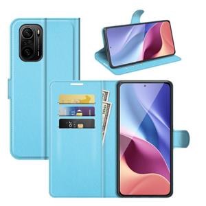 huismerk Voor Xiaomi Redmi K40 Pro / K40 / Poco F3 / Mi 11i Litchi Texture Horizontale Flip Beschermhoes met houder Kaartsleuven & Portemonnee (Blauw)