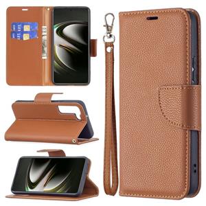 huismerk Voor Samsung Galaxy S22 5G Litchi Textuur Pure Kleur Horizontale Flip Leren Telefoonhoesje Met Houder & Card Slots & Wallet & Lanyard (Brown)