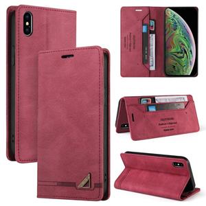 huismerk Huid Feel Anti-Diefstal Borstel Horizontale Flip Leren Case met Houder & Card Slots & Portemonnee voor iPhone XS MAX (Wijnrood)