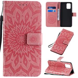 huismerk Voor Galaxy A91 / M80S / S10 Lite Geperst Afdrukken Zonnebloempatroon Horizontaal Flip PU Lederen hoesje met Holder & Card Slots & Wallet & Lanyard(Pi