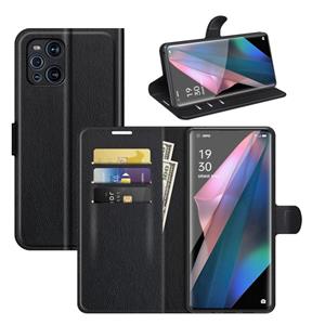 huismerk Voor OPPO Find X3 Pro / Find X3 Litchi Texture Horizontale Flip Beschermhoes met houder en kaartsleuven & portemonnee (zwart)