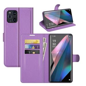 huismerk Voor OPPO Find X3 Pro / Find X3 Litchi Texture Horizontale Flip Beschermhoes met houder & kaartsleuven & portemonnee (paars)