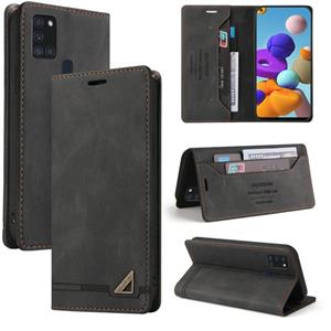 huismerk Voor Samsung Galaxy A21S Skin Feel Anti-Diefstal Borstel Horizontale Flip Leren Case Met Houder & Card Slots & Portemonnee (Zwart)