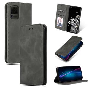 huismerk Voor Galaxy S20 Ultra Retro Skin feel Business Magnetic Horizontal Flip Leather Case (donkergrijs)